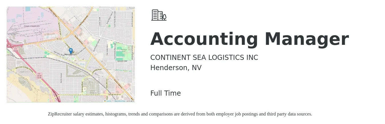 CONTINENT SEA LOGISTICS INC job posting for a Accounting Manager in Henderson, NV with a salary of $4,500 to $6,500 Monthly (plus commission) with a map of Henderson location.