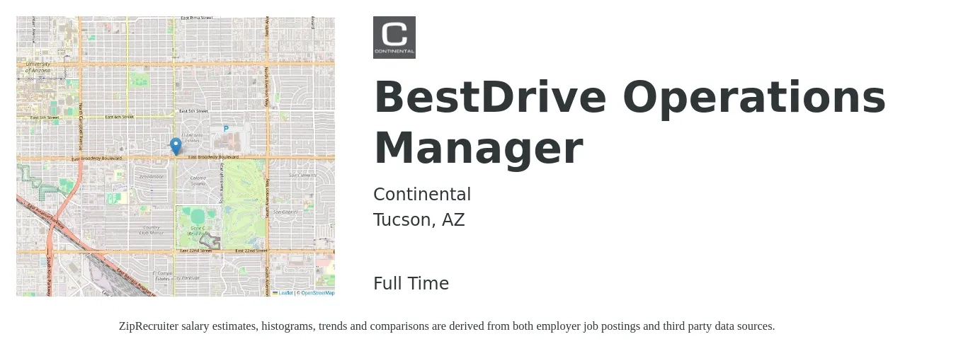Continental job posting for a BestDrive Operations Manager in Tucson, AZ with a salary of $18 to $26 Hourly with a map of Tucson location.