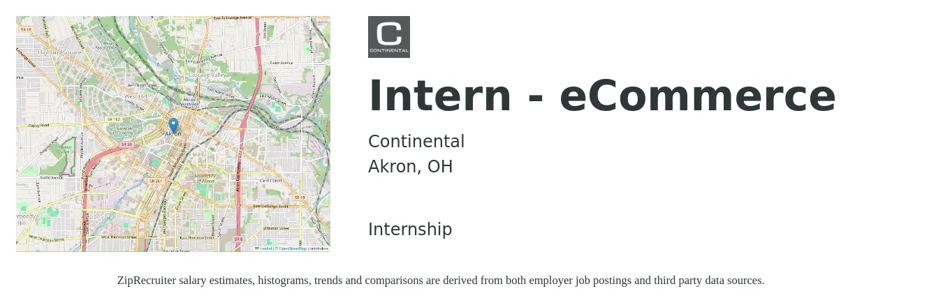 Continental job posting for a Intern - eCommerce in Akron, OH with a map of Akron location.