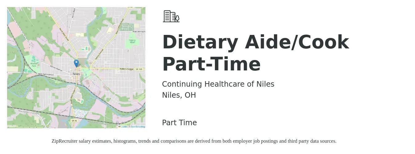 Continuing Healthcare of Niles job posting for a Dietary Aide/Cook Part-Time in Niles, OH with a salary of $12 to $15 Hourly with a map of Niles location.