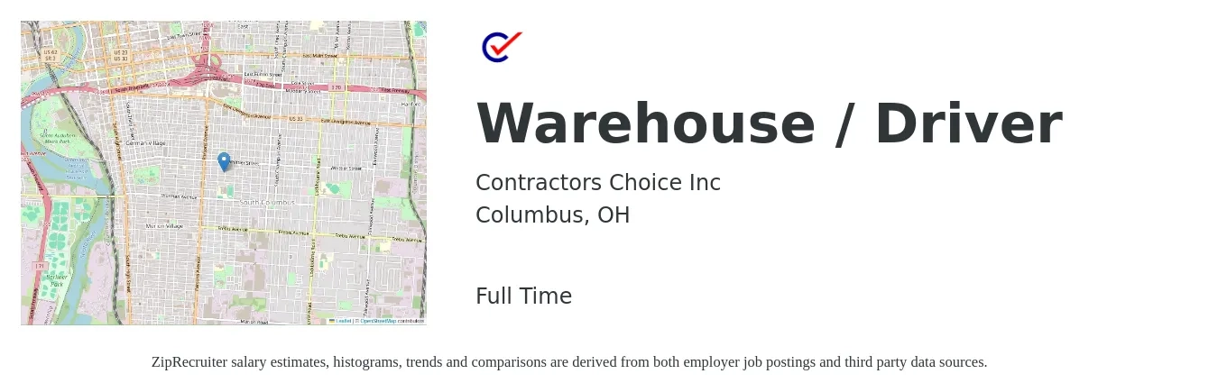 Contractors Choice Inc job posting for a Warehouse / Driver in Columbus, OH with a salary of $16 to $20 Hourly with a map of Columbus location.