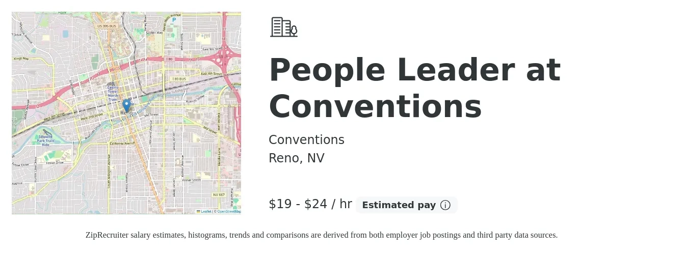 Conventions job posting for a People Leader at Conventions in Reno, NV with a salary of $20 to $25 Hourly with a map of Reno location.