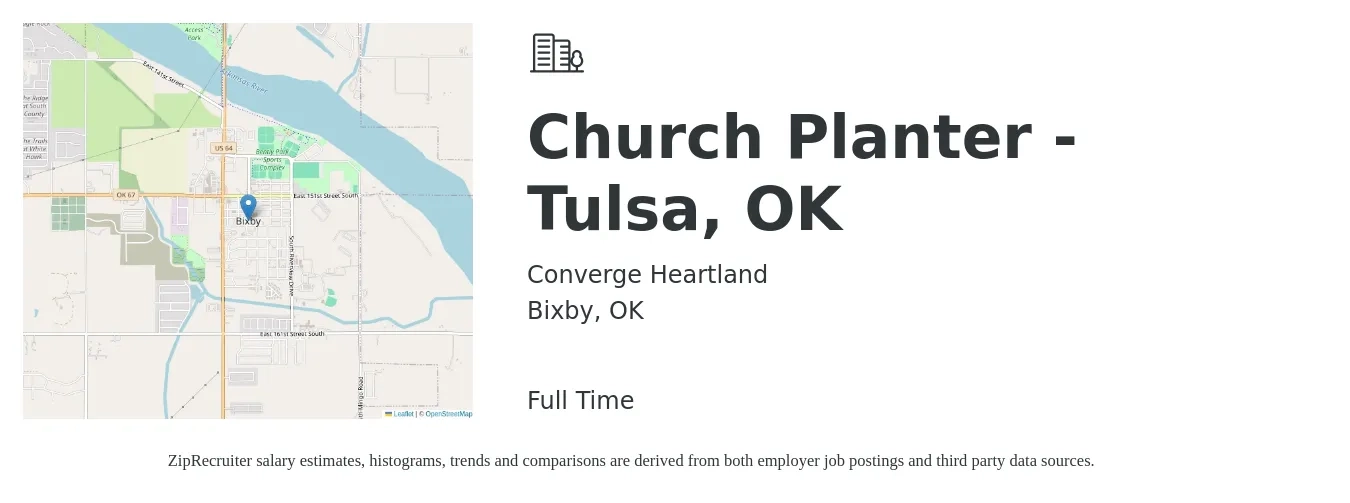Converge Heartland job posting for a Church Planter - Tulsa, OK in Bixby, OK with a salary of $38,600 to $52,400 Yearly with a map of Bixby location.
