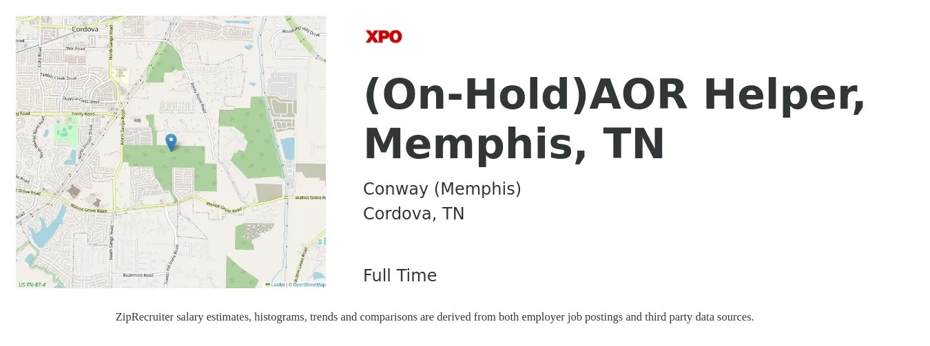 Conway (Memphis) job posting for a (On-Hold)AOR Helper, Memphis, TN in Cordova, TN with a salary of $14 to $18 Hourly with a map of Cordova location.