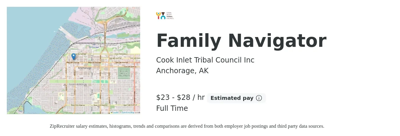 Cook Inlet Tribal Council Inc job posting for a Family Navigator in Anchorage, AK with a salary of $25 to $30 Hourly with a map of Anchorage location.