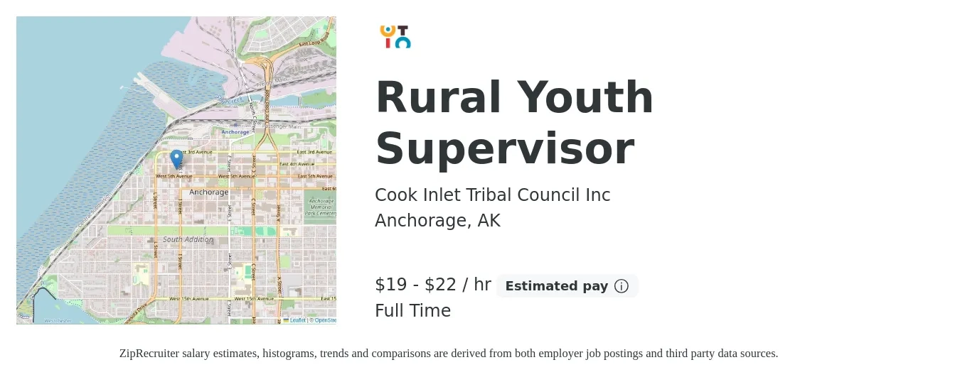 Cook Inlet Tribal Council Inc job posting for a Rural Youth Supervisor in Anchorage, AK with a salary of $20 to $23 Hourly with a map of Anchorage location.