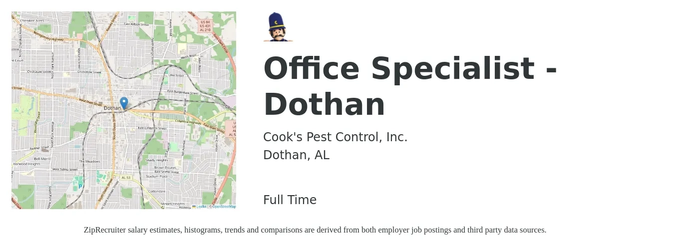 Cook's Pest Control, Inc. job posting for a Office Specialist - Dothan in Dothan, AL with a salary of $14 to $22 Hourly with a map of Dothan location.