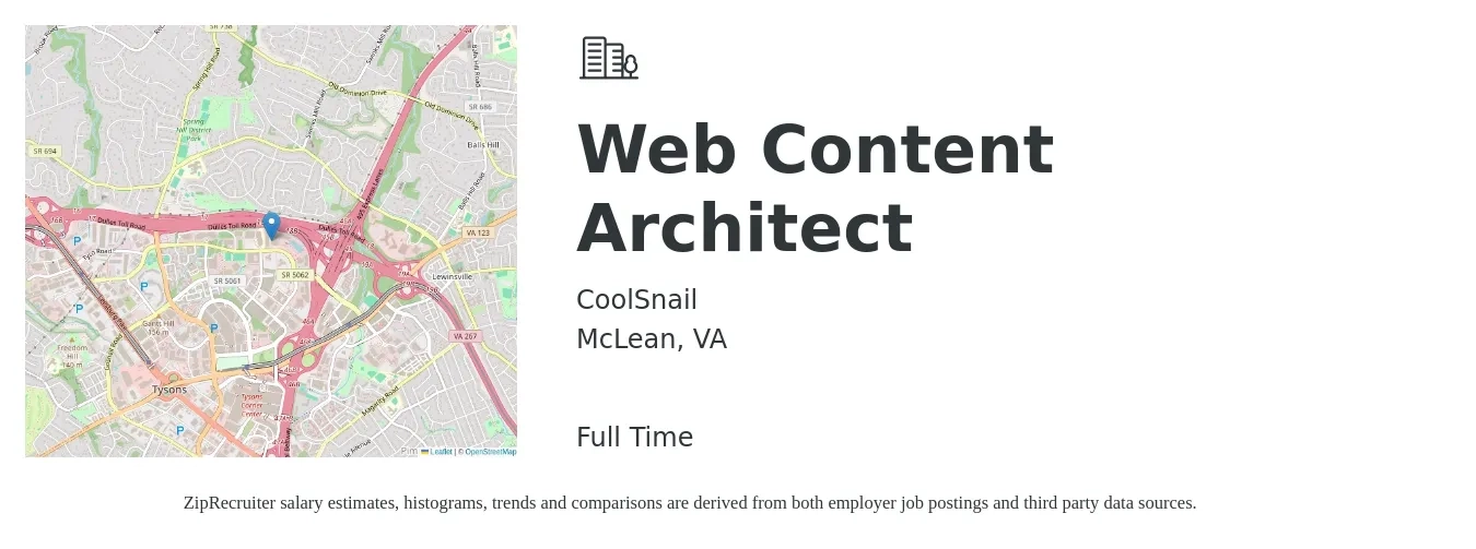 CoolSnail job posting for a Web Content Architect in McLean, VA with a salary of $81 to $126 Hourly with a map of McLean location.