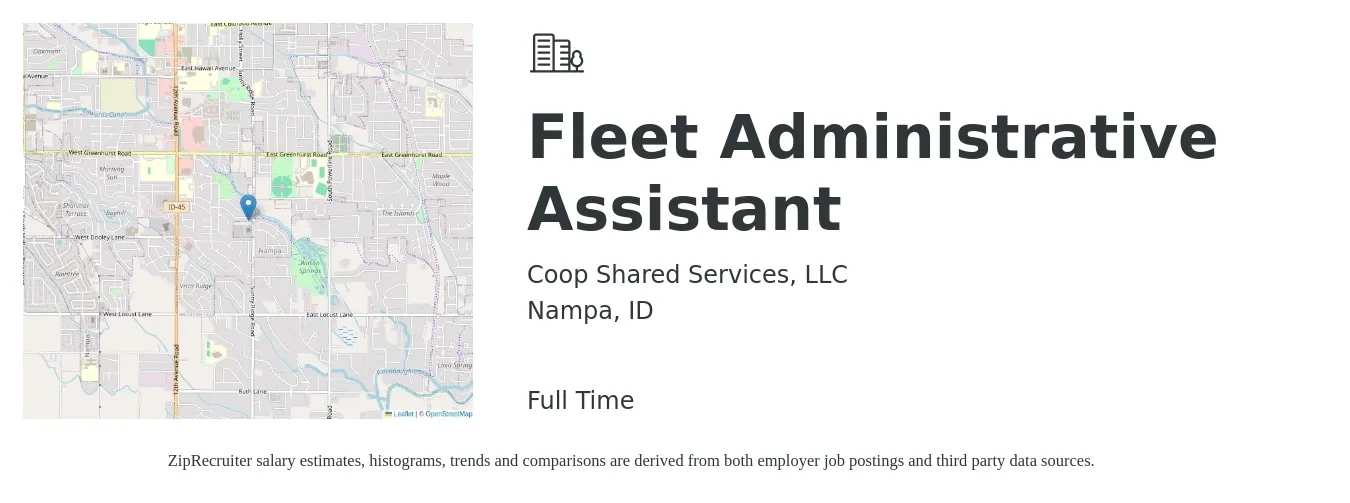 Coop Shared Services, LLC job posting for a Fleet Administrative Assistant in Nampa, ID with a salary of $16 to $21 Hourly with a map of Nampa location.