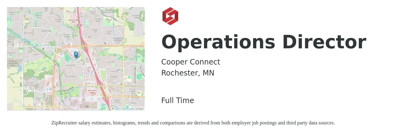 Cooper Connect job posting for a Operations Director in Rochester, MN with a salary of $80,100 to $143,700 Yearly with a map of Rochester location.