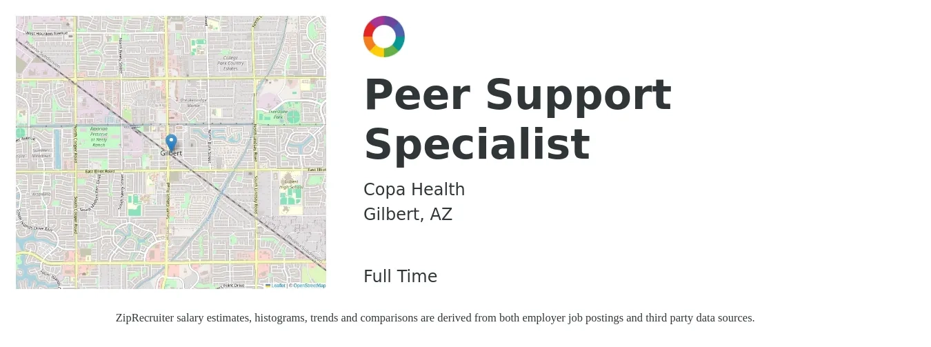 Copa Health job posting for a Peer Support Specialist in Gilbert, AZ with a salary of $403 Daily with a map of Gilbert location.