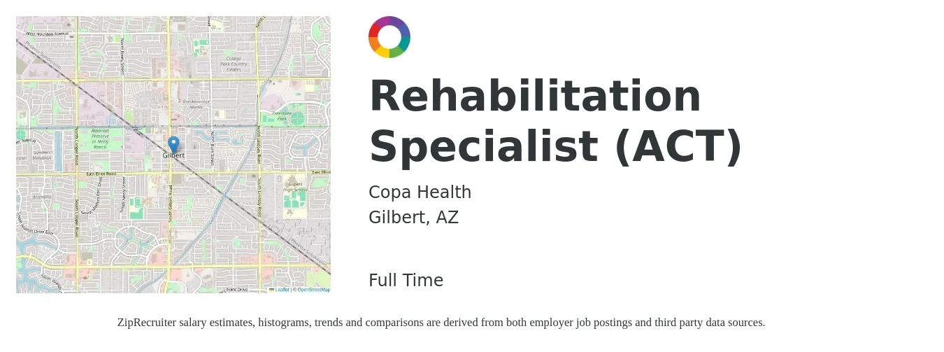 Copa Health job posting for a Rehabilitation Specialist (ACT) in Gilbert, AZ with a salary of $403 Daily with a map of Gilbert location.