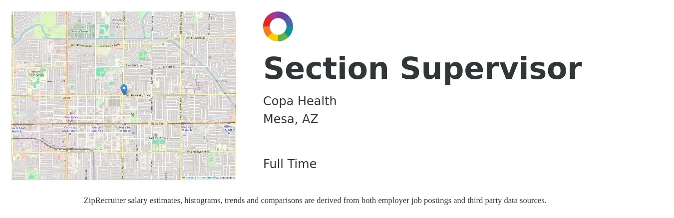 Copa Health job posting for a Section Supervisor in Mesa, AZ with a salary of $403 Daily with a map of Mesa location.
