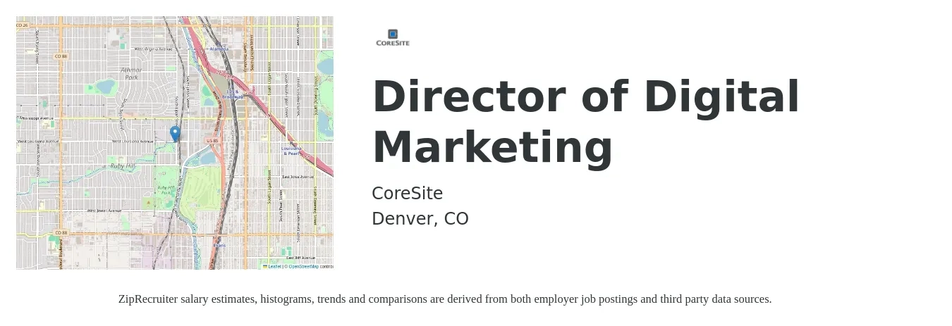 CoreSite job posting for a Director of Digital Marketing in Denver, CO with a salary of $89,000 to $154,400 Yearly with a map of Denver location.