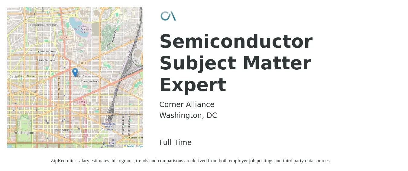 Corner Alliance job posting for a Semiconductor Subject Matter Expert in Washington, DC with a map of Washington location.