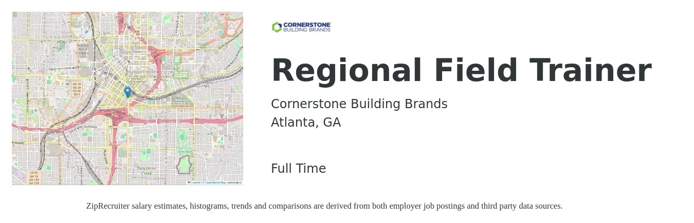 Cornerstone Building Brands job posting for a Regional Field Trainer in Atlanta, GA with a salary of $70,000 to $85,000 Yearly with a map of Atlanta location.