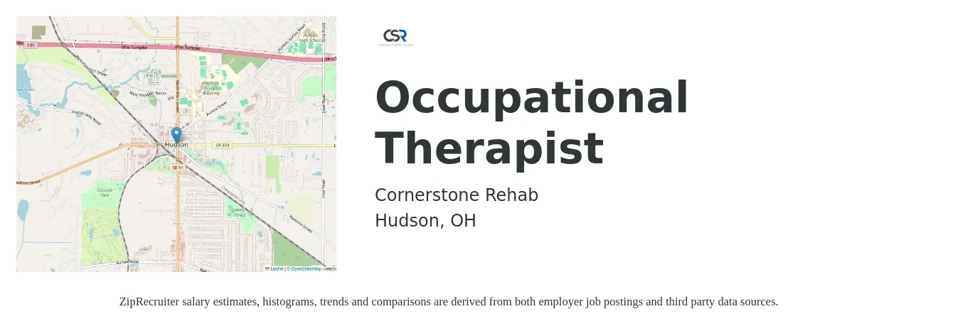 Cornerstone Rehab job posting for a Occupational Therapist in Hudson, OH with a salary of $37 to $48 Hourly with a map of Hudson location.