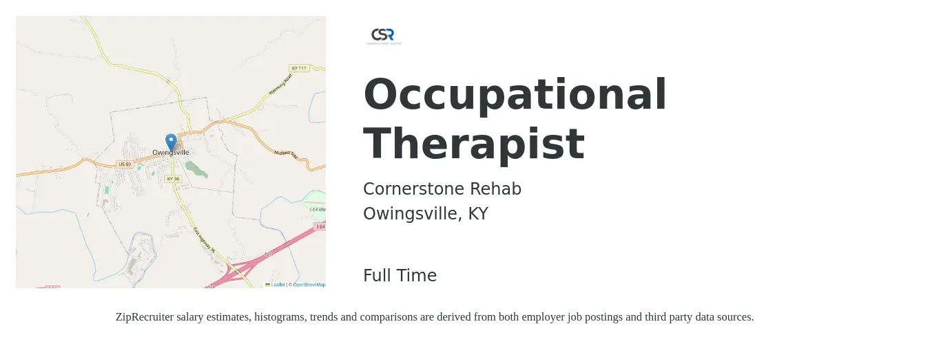 Cornerstone Rehab job posting for a Occupational Therapist in Owingsville, KY with a salary of $33 to $43 Hourly with a map of Owingsville location.