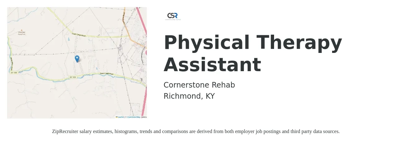 Cornerstone Rehab job posting for a Physical Therapy Assistant in Richmond, KY with a salary of $22 to $30 Hourly with a map of Richmond location.