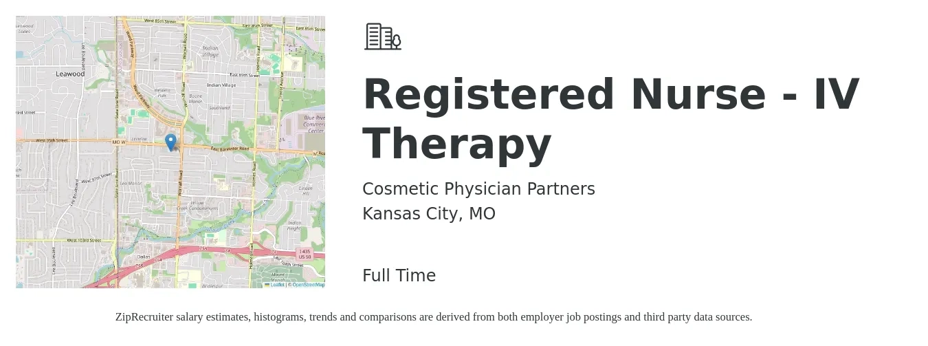 Cosmetic Physician Partners job posting for a Registered Nurse - IV Therapy in Kansas City, MO with a map of Kansas City location.