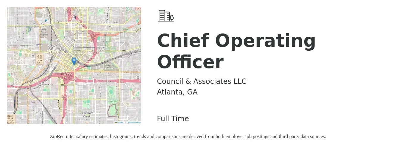 Council & Associates LLC job posting for a Chief Operating Officer in Atlanta, GA with a salary of $100,000 Yearly with a map of Atlanta location.