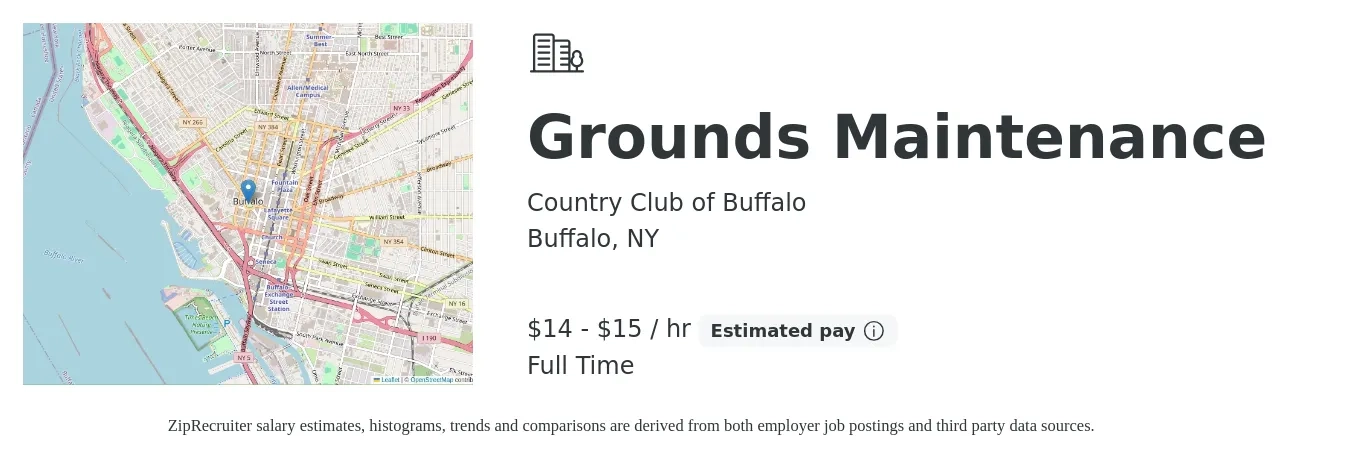 Country Club of Buffalo job posting for a Grounds Maintenance in Buffalo, NY with a salary of $16 to $16 Hourly with a map of Buffalo location.