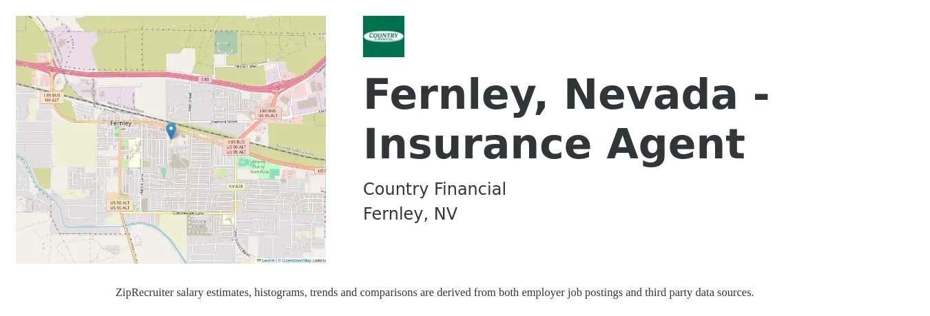 Country Financial job posting for a Fernley, Nevada - Insurance Agent in Fernley, NV with a salary of $44,700 to $66,300 Yearly with a map of Fernley location.