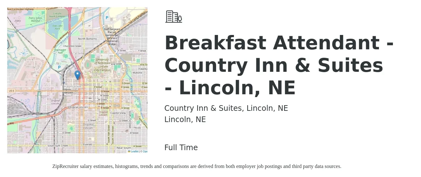 Country Inn & Suites, Lincoln, NE job posting for a Breakfast Attendant - Country Inn & Suites - Lincoln, NE in Lincoln, NE with a salary of $12 to $15 Hourly with a map of Lincoln location.