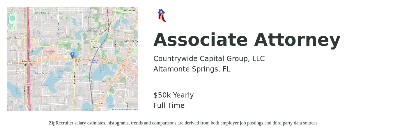 Countrywide Capital Group, LLC job posting for a Associate Attorney in Altamonte Springs, FL with a salary of $50,000 Yearly with a map of Altamonte Springs location.