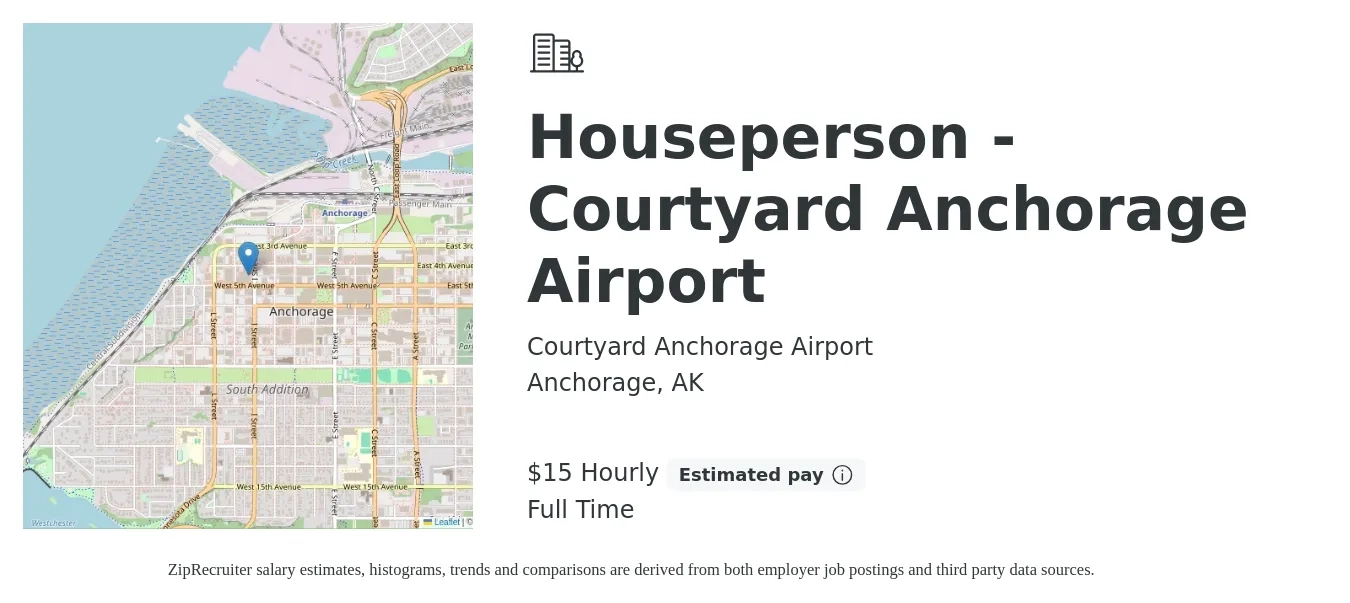 Courtyard Anchorage Airport job posting for a Houseperson - Courtyard Anchorage Airport in Anchorage, AK with a salary of $16 Hourly with a map of Anchorage location.