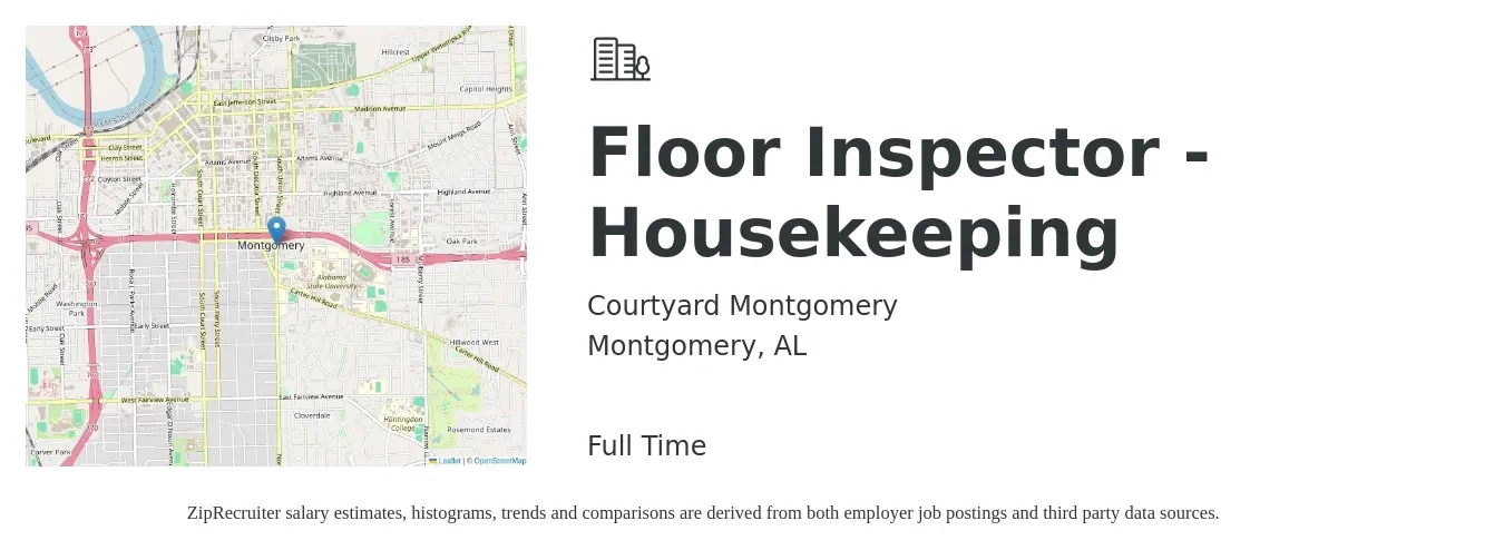 Courtyard Montgomery job posting for a Floor Inspector - Housekeeping in Montgomery, AL with a salary of $12 to $15 Hourly with a map of Montgomery location.