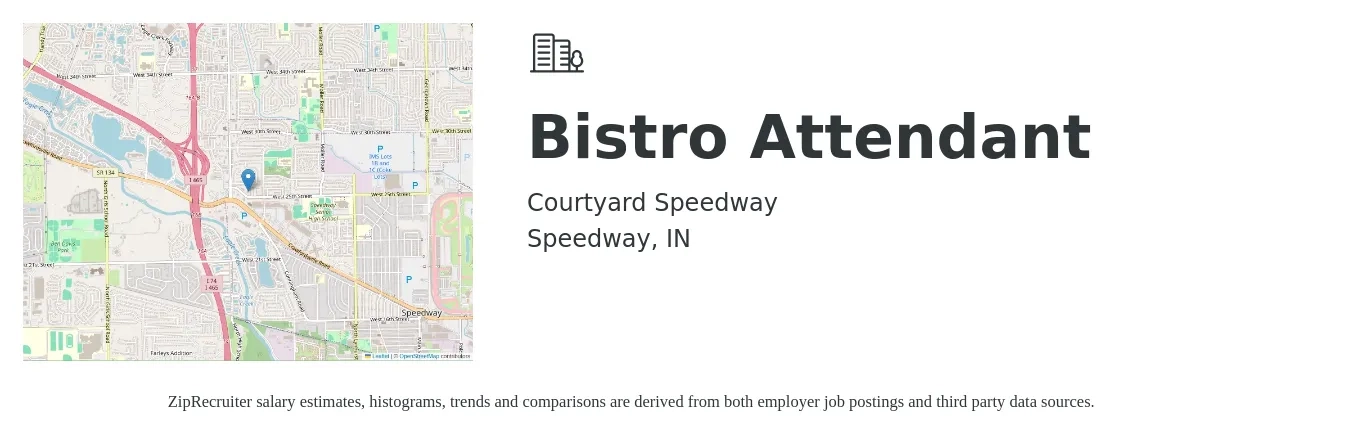 Courtyard Speedway job posting for a Bistro Attendant in Speedway, IN with a salary of $12 to $15 Hourly with a map of Speedway location.