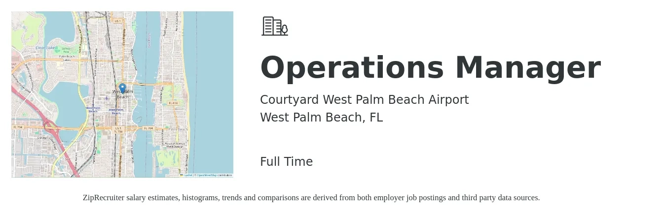 Courtyard West Palm Beach Airport job posting for a Operations Manager in West Palm Beach, FL with a salary of $39,700 to $75,000 Yearly with a map of West Palm Beach location.