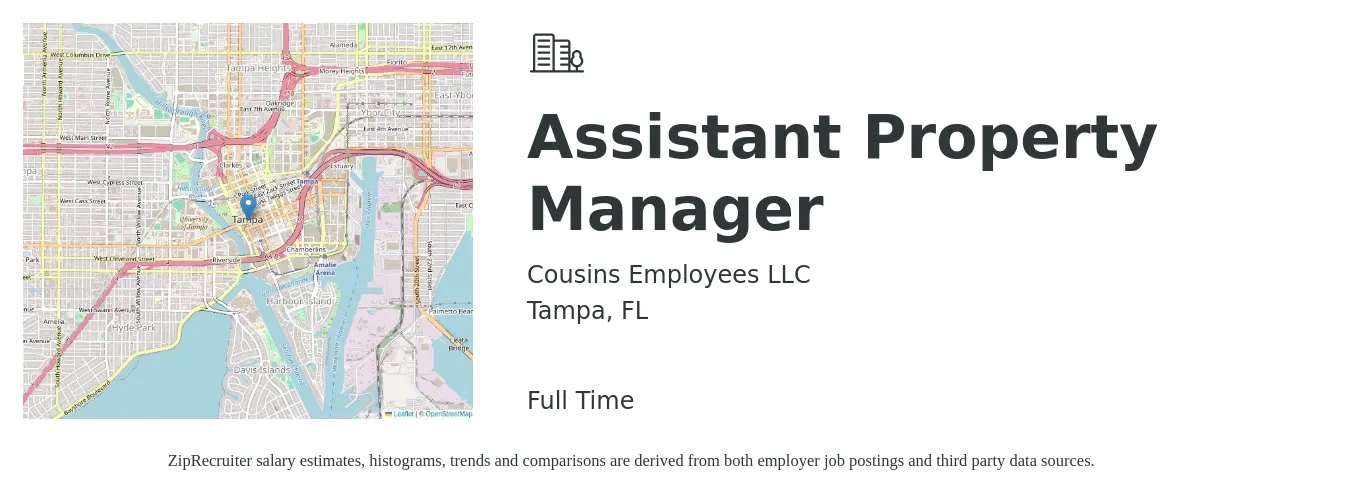 Cousins Employees LLC job posting for a Assistant Property Manager in Tampa, FL with a salary of $18 to $24 Hourly with a map of Tampa location.