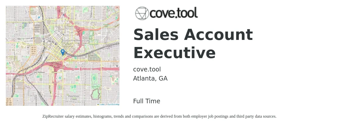 cove.tool job posting for a Sales Account Executive in Atlanta, GA with a salary of $51,400 to $80,800 Yearly with a map of Atlanta location.