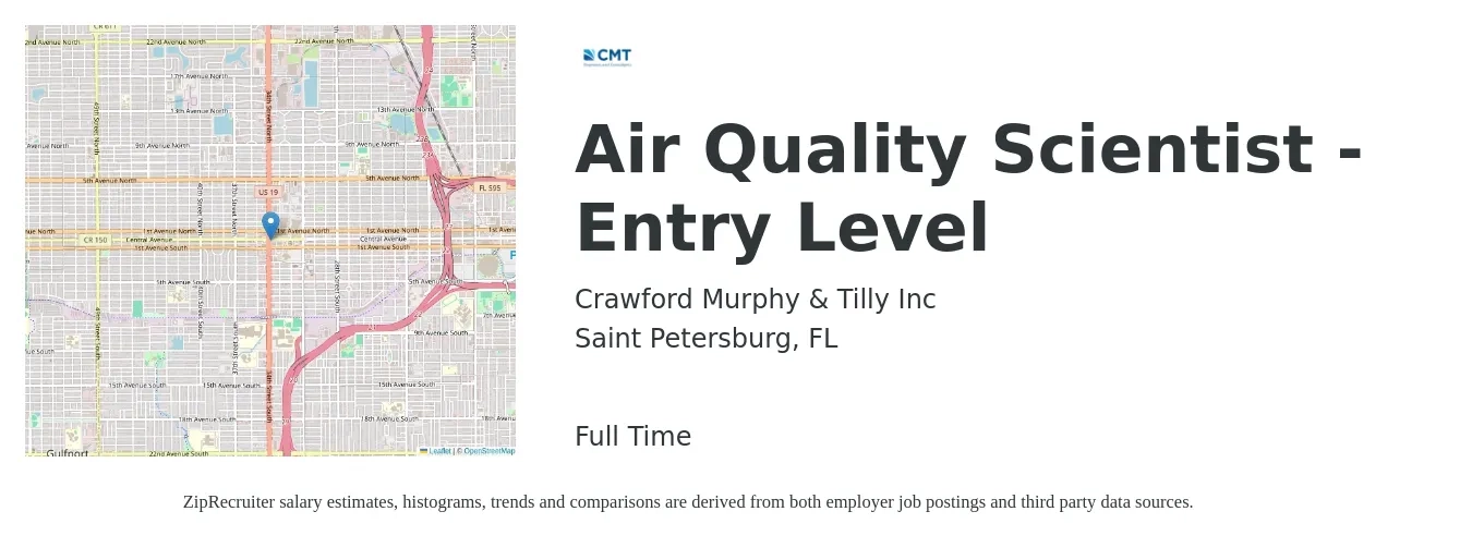Crawford Murphy & Tilly Inc job posting for a Air Quality Scientist - Entry Level in Saint Petersburg, FL with a salary of $18 to $30 Hourly with a map of Saint Petersburg location.