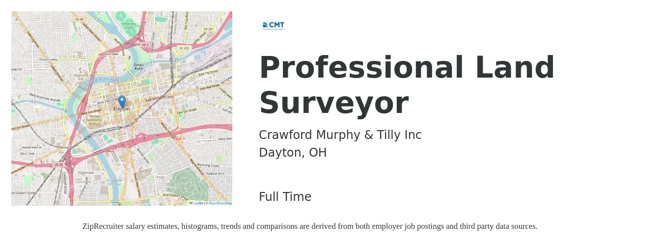 Crawford Murphy & Tilly Inc job posting for a Professional Land Surveyor in Dayton, OH with a salary of $51,000 to $88,800 Yearly with a map of Dayton location.