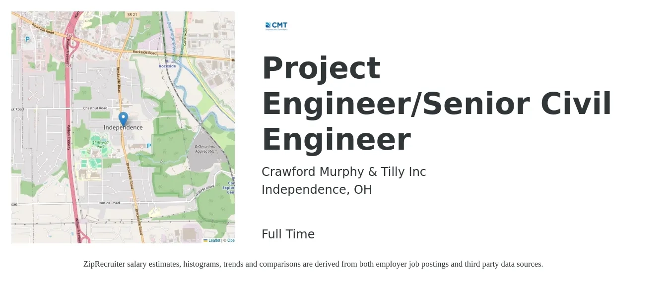 Crawford Murphy & Tilly Inc job posting for a Project Engineer/Senior Civil Engineer in Independence, OH with a salary of $84,400 to $125,500 Yearly with a map of Independence location.