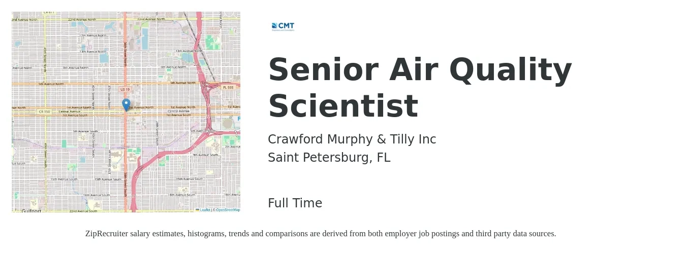 Crawford Murphy & Tilly Inc job posting for a Senior Air Quality Scientist in Saint Petersburg, FL with a salary of $20 to $30 Hourly with a map of Saint Petersburg location.