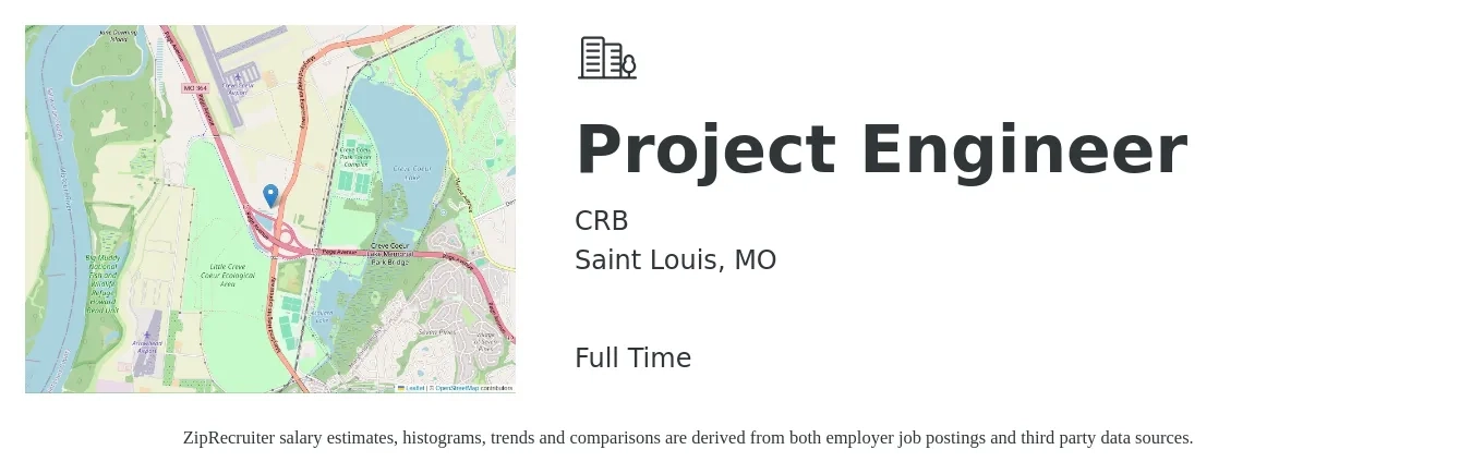 CRB job posting for a Project Engineer in Saint Louis, MO with a salary of $71,900 to $100,600 Yearly with a map of Saint Louis location.