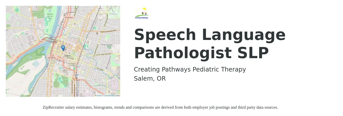 Creating Pathways Pediatric Therapy job posting for a Speech Language Pathologist SLP in Salem, OR with a salary of $71,000 to $110,000 Yearly with a map of Salem location.