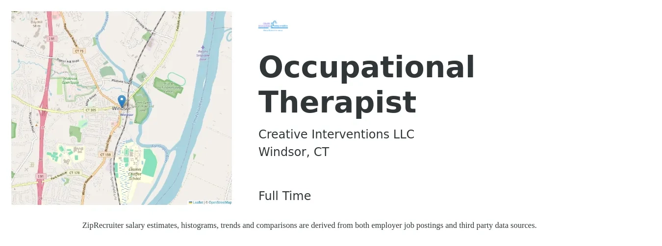 Creative Interventions LLC job posting for a Occupational Therapist in Windsor, CT with a salary of $40 to $53 Hourly with a map of Windsor location.