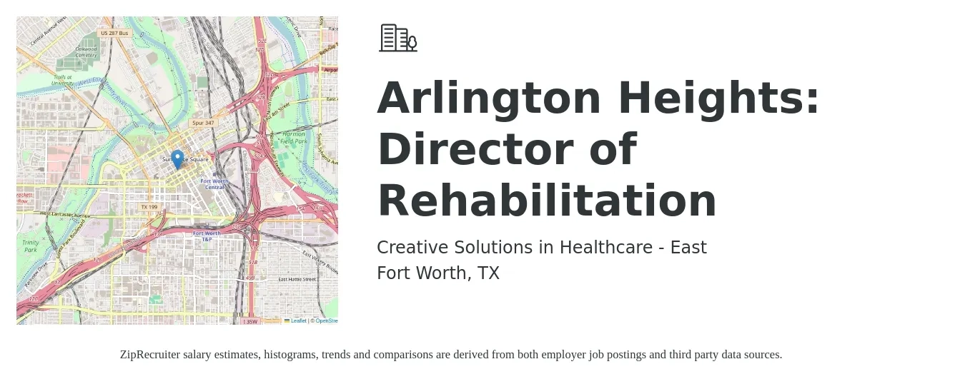 Creative Solutions in Healthcare - East job posting for a Arlington Heights: Director of Rehabilitation in Fort Worth, TX with a salary of $36 to $48 Hourly with a map of Fort Worth location.
