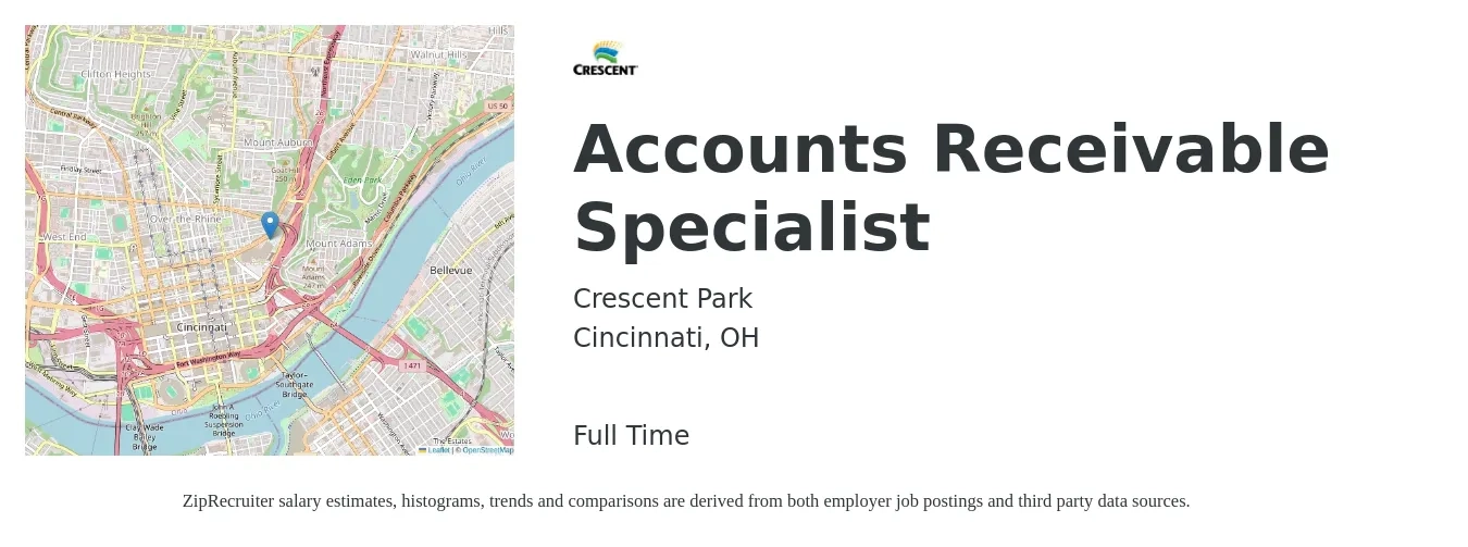 Crescent Park job posting for a Accounts Receivable Specialist in Cincinnati, OH with a salary of $20 to $26 Hourly with a map of Cincinnati location.