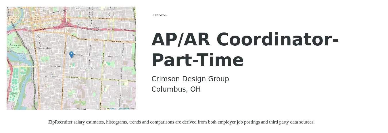 Crimson Design Group job posting for a AP/AR Coordinator- Part-Time in Columbus, OH with a salary of $20 to $23 Hourly with a map of Columbus location.