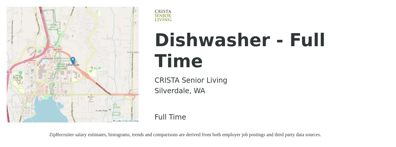 CRISTA Senior Living job posting for a Dishwasher - Full Time in Silverdale, WA with a salary of $16 to $17 Hourly with a map of Silverdale location.