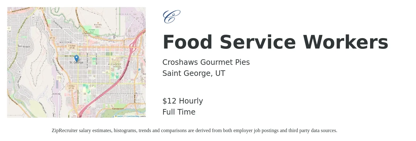 Croshaw's Gourmet Pies job posting for a Food Service Workers in Saint George, UT with a salary of $12 Hourly with a map of Saint George location.