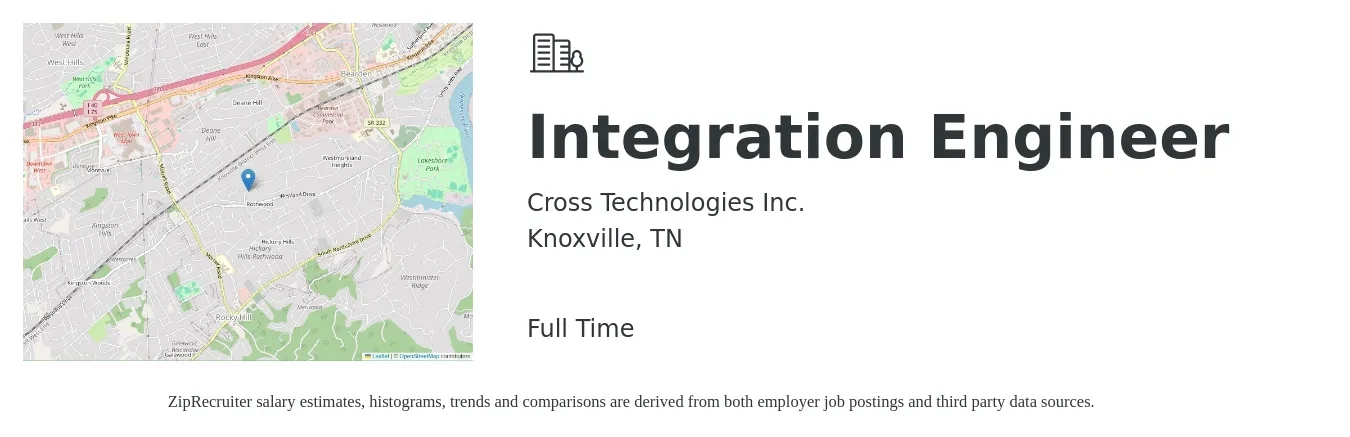 Cross Technologies Inc. job posting for a Integration Engineer in Knoxville, TN with a salary of $92,700 to $124,800 Yearly with a map of Knoxville location.