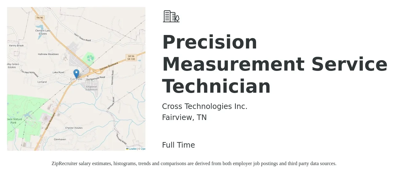 Cross Technologies Inc. job posting for a Precision Measurement Service Technician in Fairview, TN with a salary of $20 to $31 Hourly with a map of Fairview location.