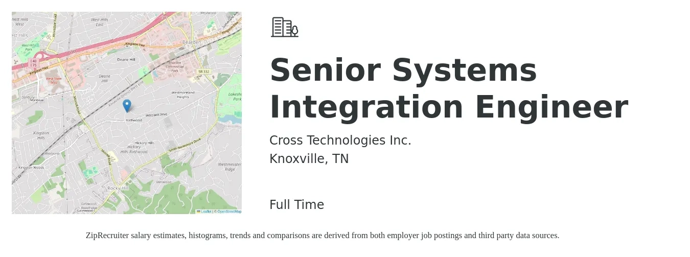 Cross Technologies Inc. job posting for a Senior Systems Integration Engineer in Knoxville, TN with a salary of $93,100 to $127,500 Yearly with a map of Knoxville location.